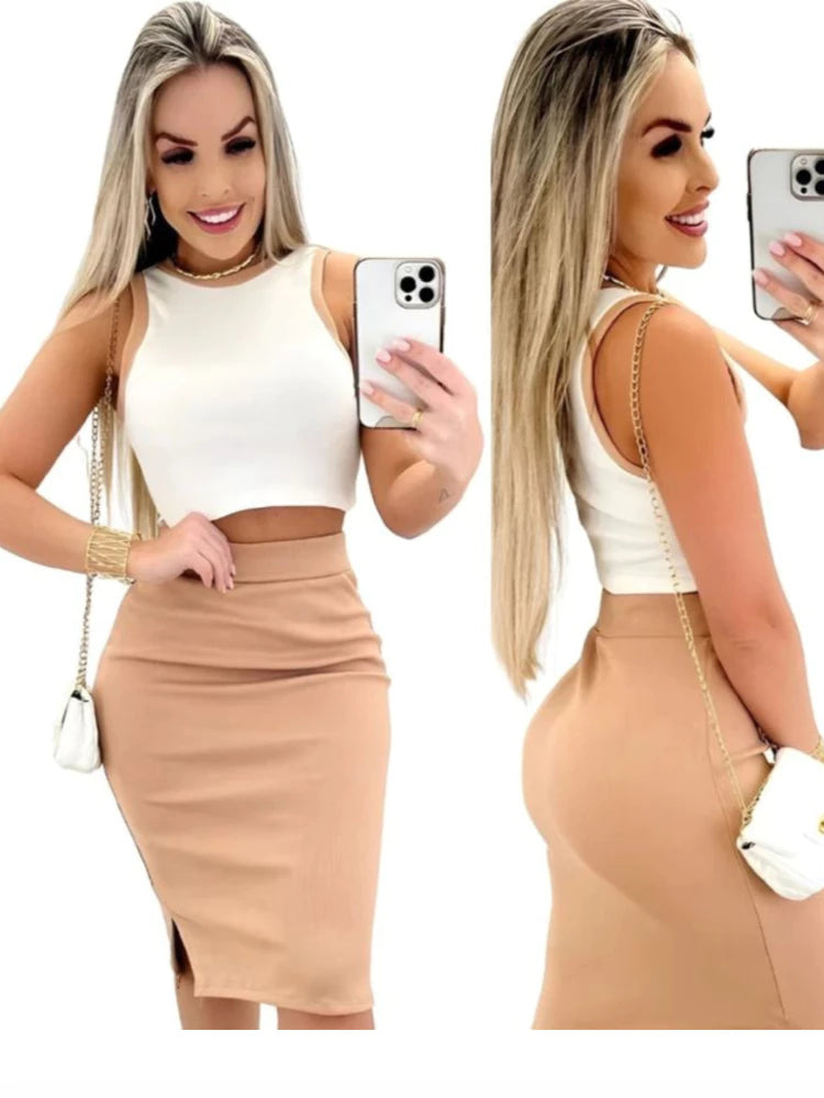 Conjunto Saia Midi e Cropped