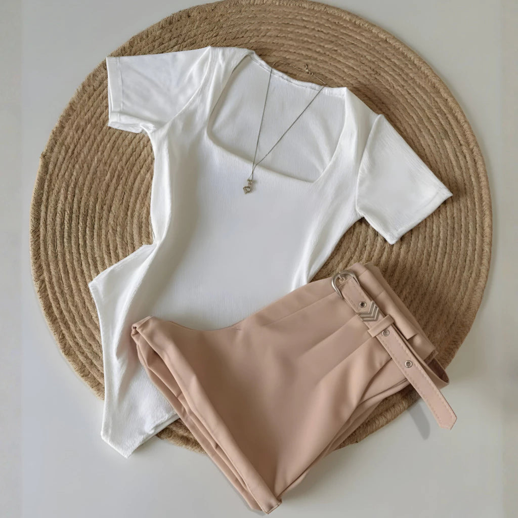 Conjunto Body Gola Quadrada + Short Alfaiataria