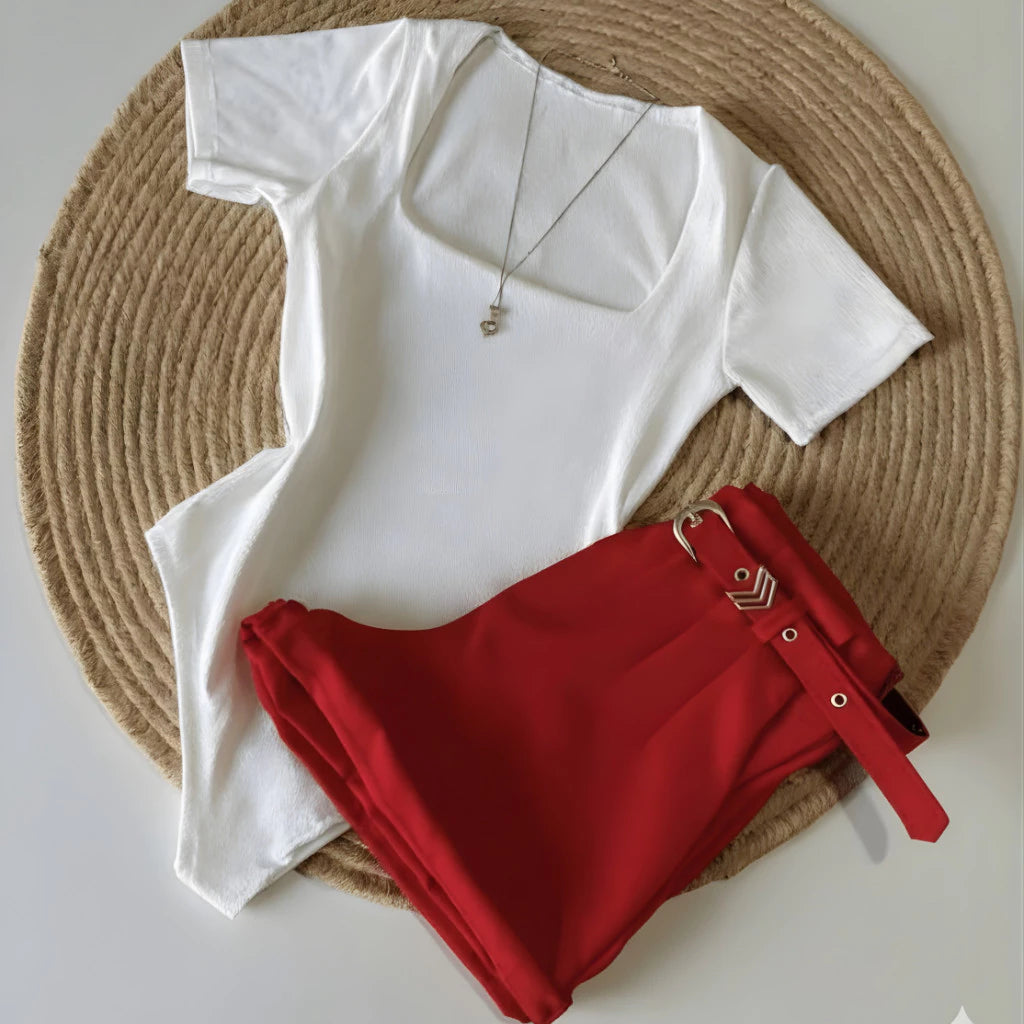 Conjunto Body Gola Quadrada + Short Alfaiataria