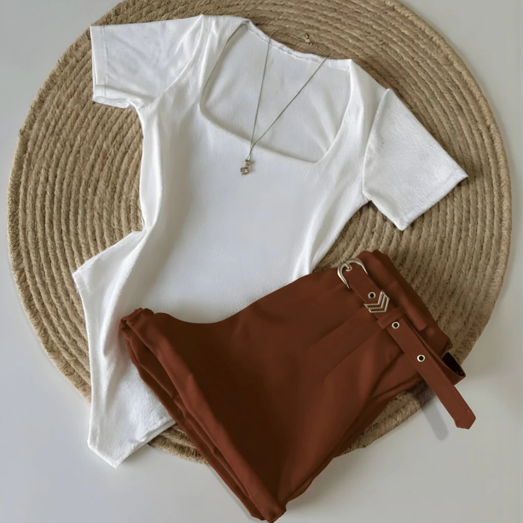 Conjunto Body Gola Quadrada + Short Alfaiataria