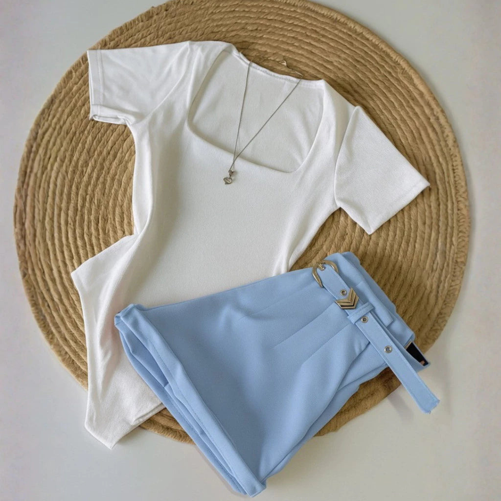 Conjunto Body Gola Quadrada + Short Alfaiataria
